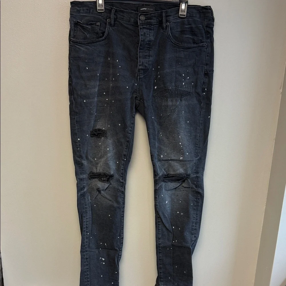 Purple Brand P001 Paint Splatter Distressed Skinny Jeans 36